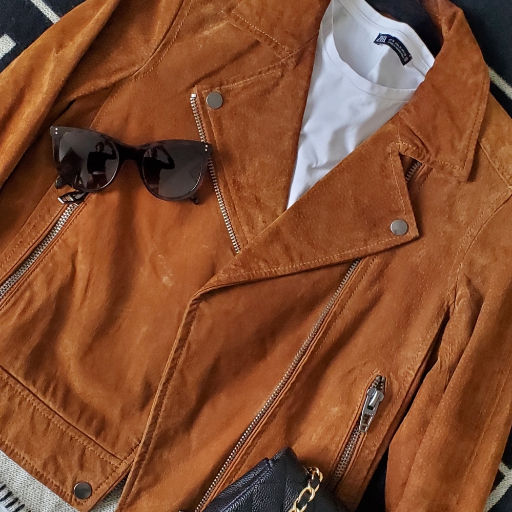 Blank NYC Leather Suede Camel Motorcycle Jacket Size XS